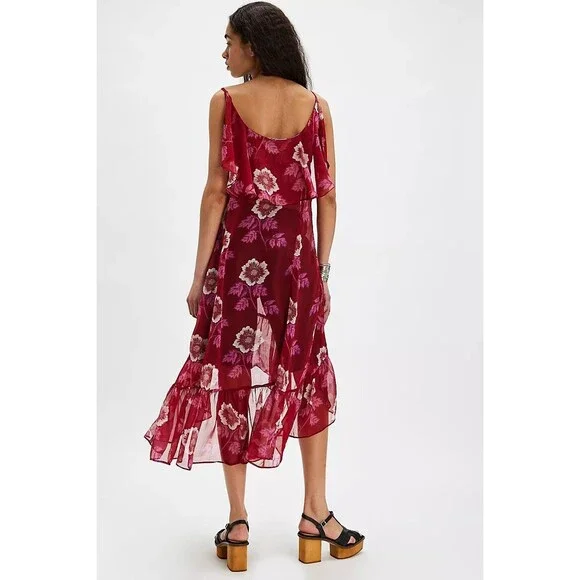 Free People Sunfaded Maxi Top Floral Printed Ruffle Slip Sheer Swing XS 279511 - Picture 4 of 8